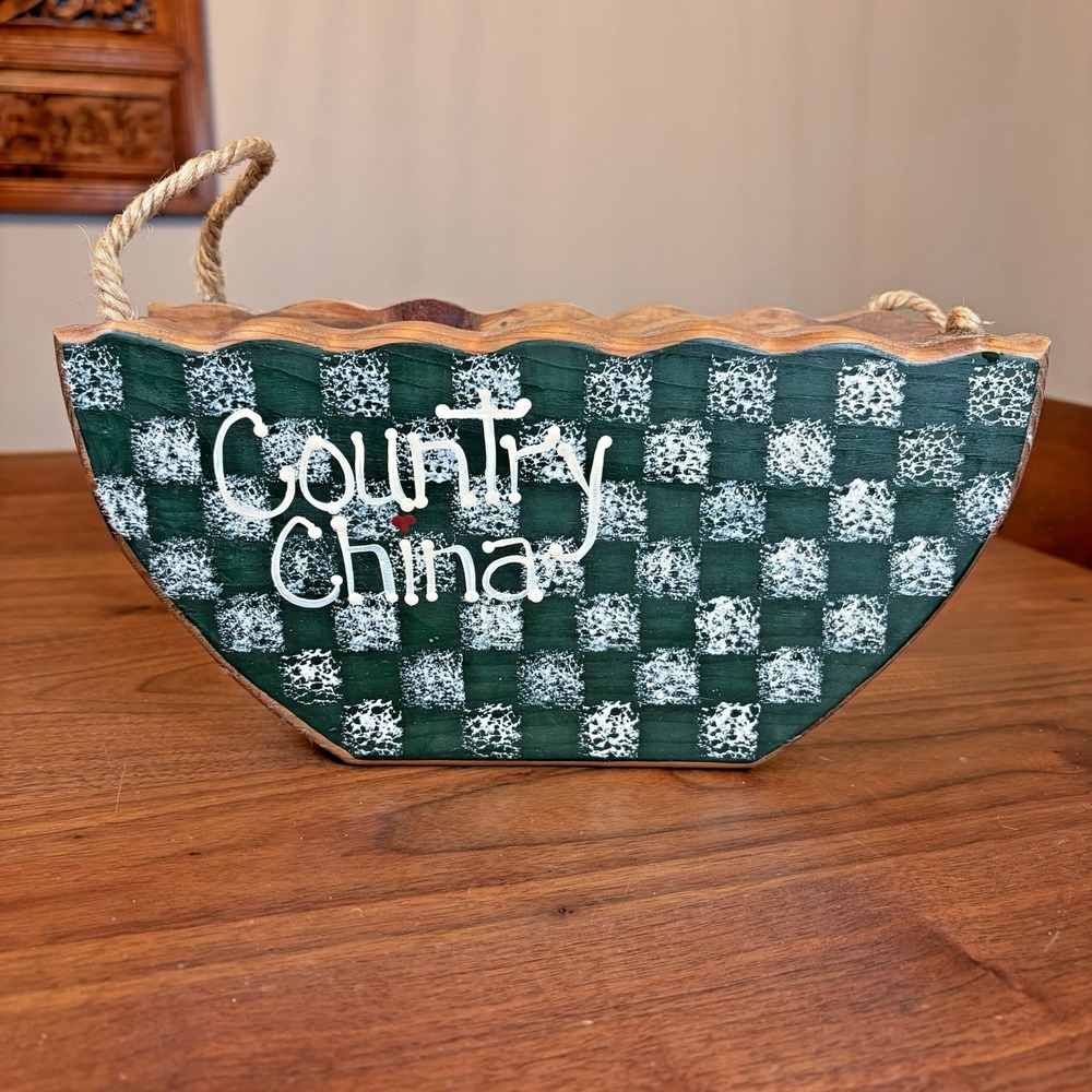 Vtg Wooden Country China Farmhouse Kitchen Table Top Paper Plate Rack Holder